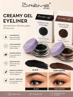The Crème Shop Creamy Gel Eyeliner 4g Waterproof Smudge-Proof Black & Dark Brown